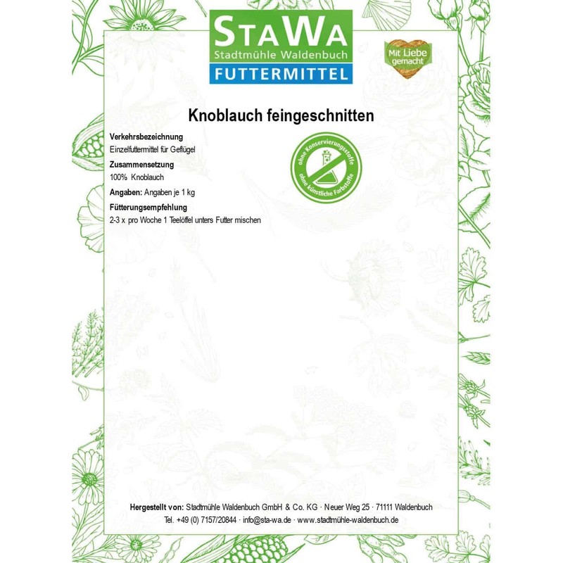 STAWA Fine Cut Garlic - For Chickens & Quails -