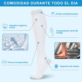 Calcetines de Compresión para Mujeres y Hombres, 3 Pares Medias de Compresión Largos para Deportivo, Calcetas de Compresión Graduados de 15-20 mmhg para Varices, Viajes, Correr, Enfermeras, 35-38.5