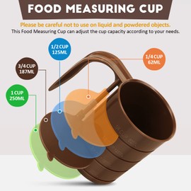 Pet Food Scoop, Dog Food Cups, Plastic Food Scoop with Measuring Lines, (Includes 1 C, 3/4 C, 1/2 C, 1/4 C), Pet Food Measuring Cups for Dog, Cat or Bird Food, Injection Molded and Dishwasher Safe