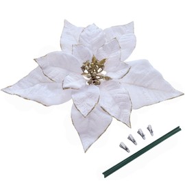 M2cbridge Artificial Christmas Flowers Red Velvet Poinsettia Floral Picks for Christmas Wreath Tree Ornaments(4pcs Extra Large White)