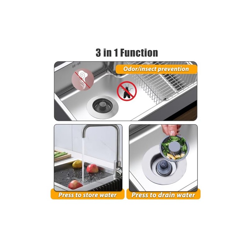 Kitchen Sink Drain Strainer, 3 in 1 Pop Up Kitchen