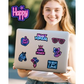 100 Pcs Water Bottle Stickers Cool Cute Neon Stickers for Kids Teens Adults, Neon Party Favors & Decorations Accessories, Waterproof Sticker Pack for Water Bottles Laptop