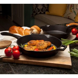 Bayou Classic 7451 Cast Iron Skillet Set, 10-Inch and 12-Inch, Black Cast Iron