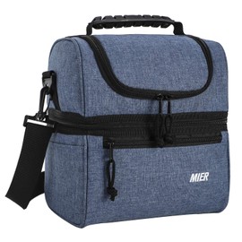 MIER Insulated Lunch Box Insulated Cool Tote Bag Lunch Kit for Men, Women, Double Deck Cooler (Blue, M)