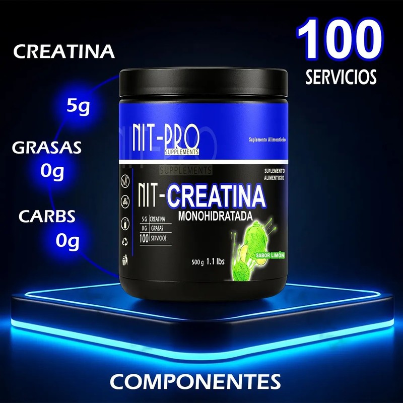 Suplemento Creatina Monohidratada 500g Nit-pro 100serv Polvo
