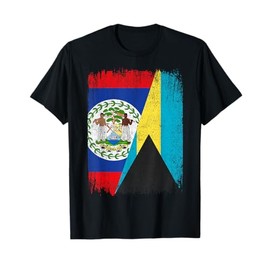 Half Belize Bahamas Flag Belizean Bahamian Roots T-Shirt