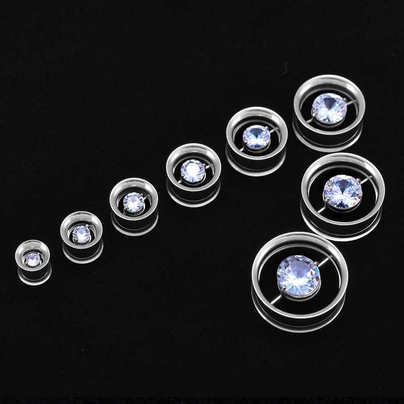 COOEAR 1 Pair Stainless Steel Tunnels Gem Ear Plugs Eyelet