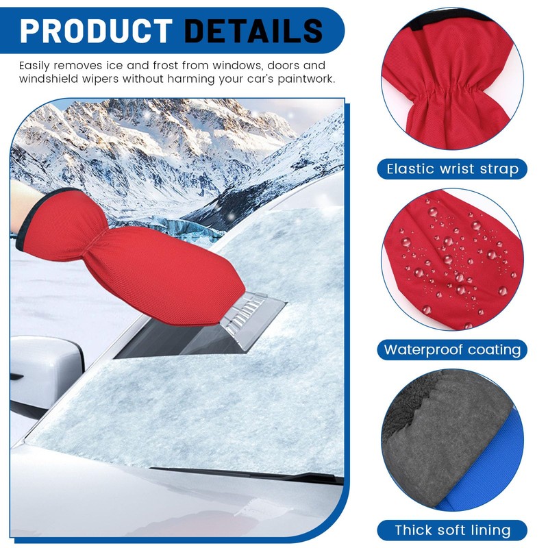 Huakaile 2 Pieces Ice Scraper with Glove, Windshield Scraper &