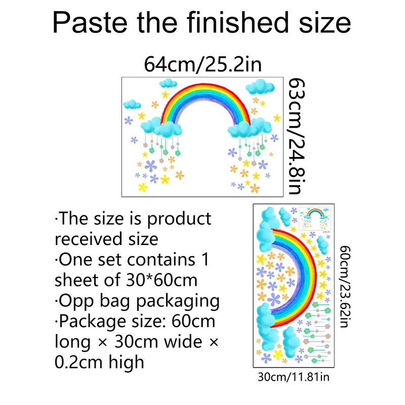 Condessacity Flower Rainbow Clouds Cute Kids Room Kindergarten Nursery Wall
