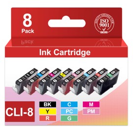 CLI-8 Ink Cartridges 8-Pack Compatible Replacement for Canon CLI8 CLI 8 Ink Cartridges with Pro9000 Pro9000 Mark II Pro9000 Pro 9000 Printers