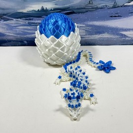 3D Printed Dragon with Dragon Egg, 12" Articulated White and Blue Cherry Blossom Dragon, Home Decor Executive Desk Toys,Fidget Toys for Autism/ADHD D072-WBE