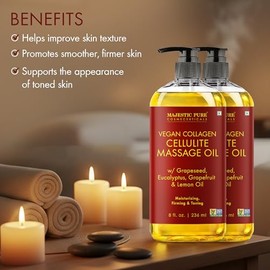 MAJESTIC PURE Majestic Aceite de masaje de celulitis natural puro, mezcla única de aceites esenciales de masaje, mejora la firmeza de la piel, más eficaz que la crema de celulitis, 8 onzas líquidas, Paquete con 2