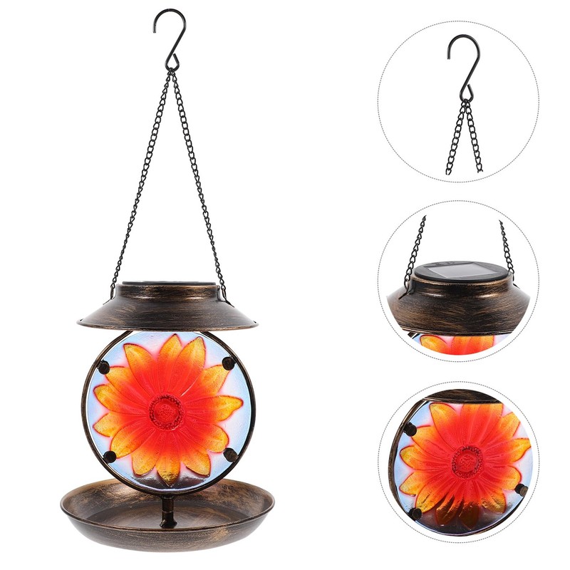 BESPORTBLE Solar Bird Feeder Solar Lamp Hanging Metal Bird Feeder