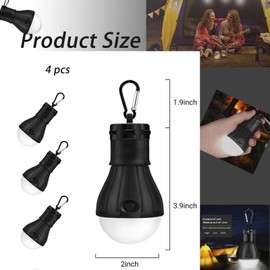 4 Packs LED Camping Lights ,Camping Gear, Camping Tent Lantern Tent Lights Portable Outdoor Waterproof Emergency Light Bulb,Super Bright, for Hiking, Party，Camping, Fishing, Power Failure (Black )