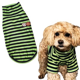 Turtleneck Dog Shirt Cute Doggie Embroidery Super Soft Dog Sweatshirt Stretchy Striped Puppy Pullover for Cats Small Medium Large Dogs (Green Striped, X-Large)