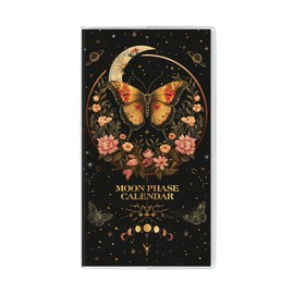Pocket Calendar 2025, Moon Phrase Purse Planner - 3.7" x 6.7" - Runs from January 2025 Until December 2026, 2025 Monthly Pocket Calendar with PVC Cover for Office