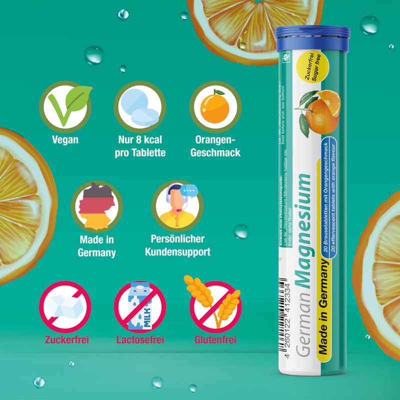 German Magnesium Effervescent Tablets Pack of 140 Orange Flavour -