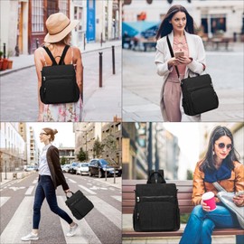 Kono Women Backpack Anti Theft Rucksack Nylon Schoolbag Ladies Travel Work Bag Casual Daypack Vintage Shoulder Backpack (Black)