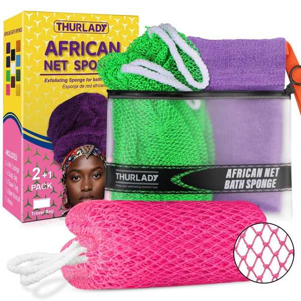 THURLADY African Net Sponge Authentic, 2 Pack African Exfoliating Net
