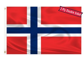 Norwegian Flag 3x5 Three Layer Double Sided Norway Flag Polyester Fiber Bright Color with Durable Canvas Header and 2 Non Fading Brass Grommets