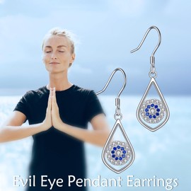 Evil Eye Earrings for Women Sterling Silver Blue Evil Eye Leverback Earrings Jewellery Gifts for Mum and Friends, Sterling Silver, Cubic Zirconia