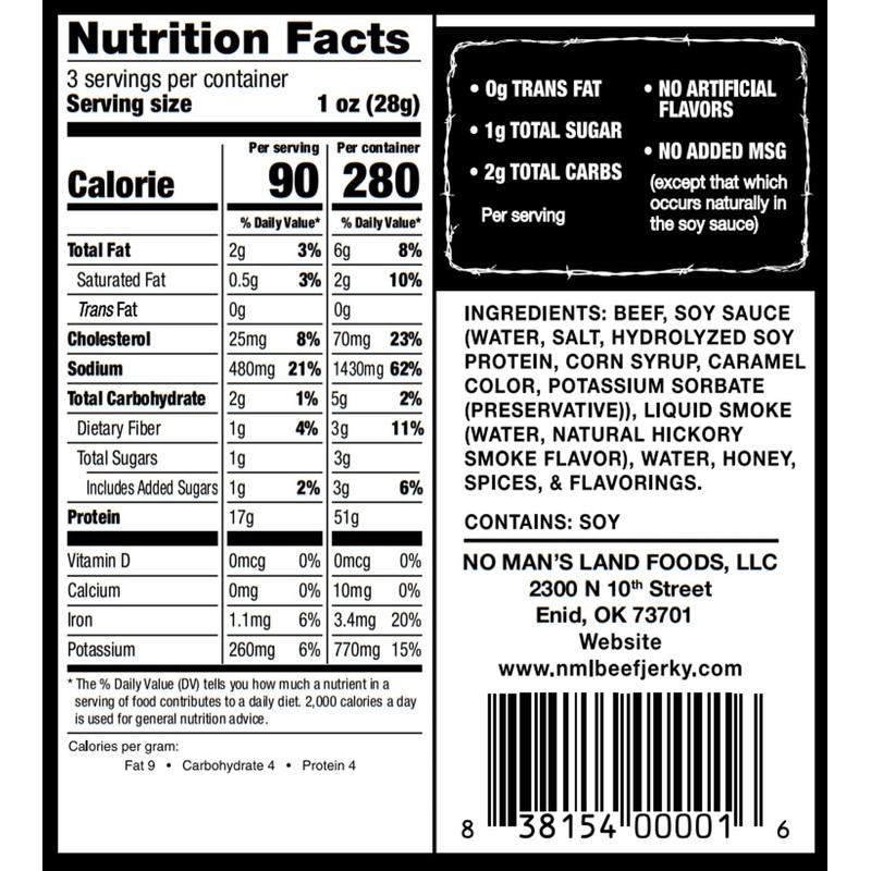 No Man’s Land Beef Jerky - Low Calorie, Low Carb,