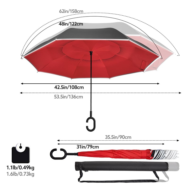 G4Free 62 Inch Large Reverse Umbrella with C-Shaped Handle, Windproof
