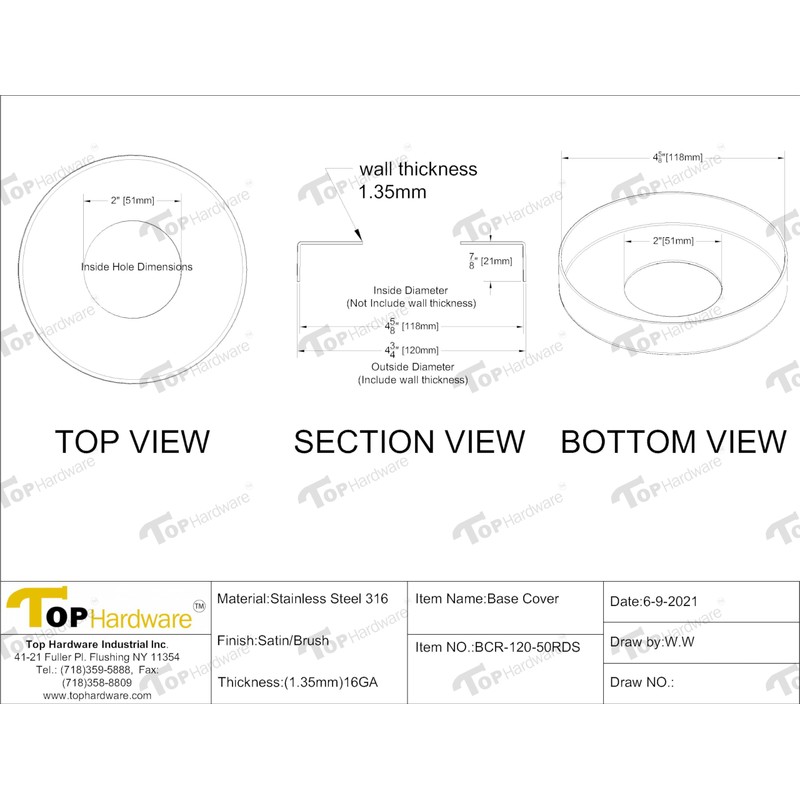 Top Hardware Stainless Steel 316 Grade Base Flange/Plate Cover for