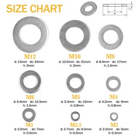 VIGRUE 684Pcs 304 Stainless Steel Flat Washers Assortment Washers Hardware Set - 9Sizes M2 M2.5 M3 M4 M5 M6 M8 M10 M12