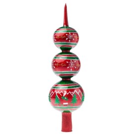 Joy to the World Glitterazzi Metallics Series Red & Green Finial Polish Glass Tree Topper, Green, Red, White, ZKP4080GLTT