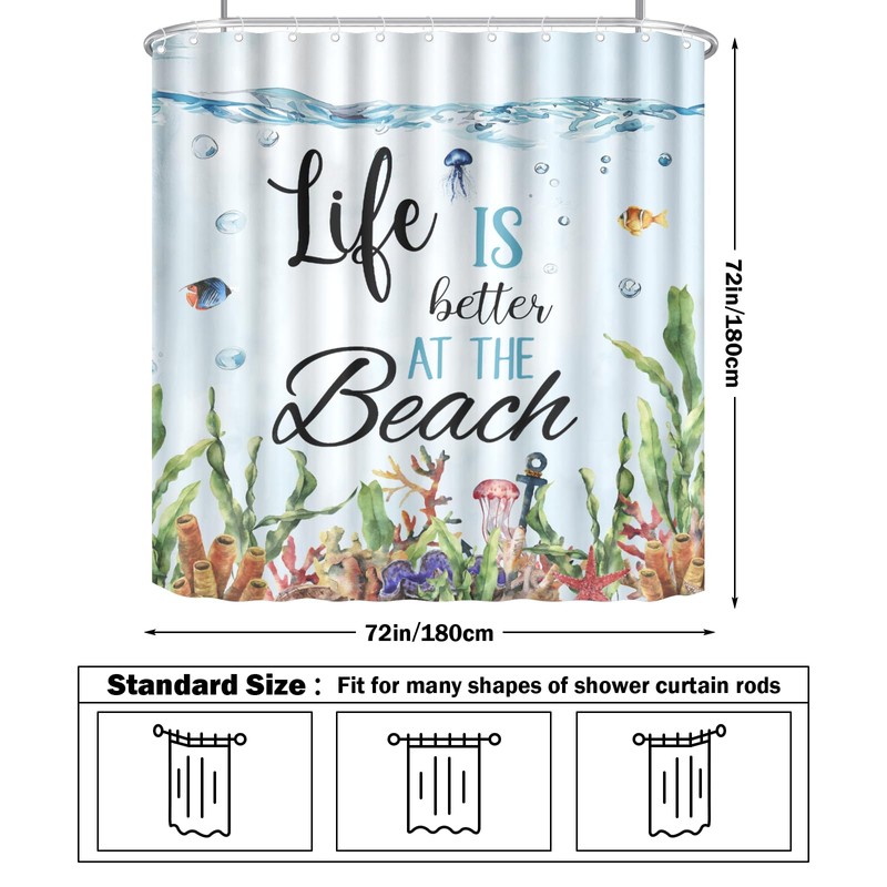VentuCoven Ocean Shower Curtain Life is Better at The Beach