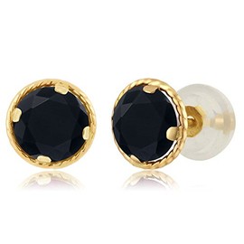 Gem Stone King 14K Yellow Gold Gemstone Birthstone Stud Earrings | Round 5MM | Gold Earrings For Women Men