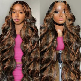 28 Inch Honey Blonde Ombre Lace Front Wig Human Hair 200 Density 13X6 Highlight Body Wave Lace Front Wig Human Hair Pre Plucked With Baby Hair Glueless HD Lace Frontal Wig for Women T1B/30 Colored Wig