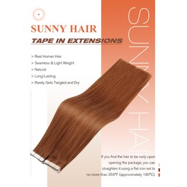 Sunny Hair Copper Tape in Hair Extensions Human Hair 18inch Tape in Extensions Copper Human Hair Extensions Tape in Copper Hair Extensions Real Hair for Women Copper Hair Extensions 20pcs 50g