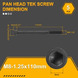 DTGN M8-1.25x110 Socket Head Cap Screws Bolts - 5Pack - Good for Road Bicycle, Mountain Bike, Auto, Motorcycle - Carbon Steel Hex Head Metric Screws, Black