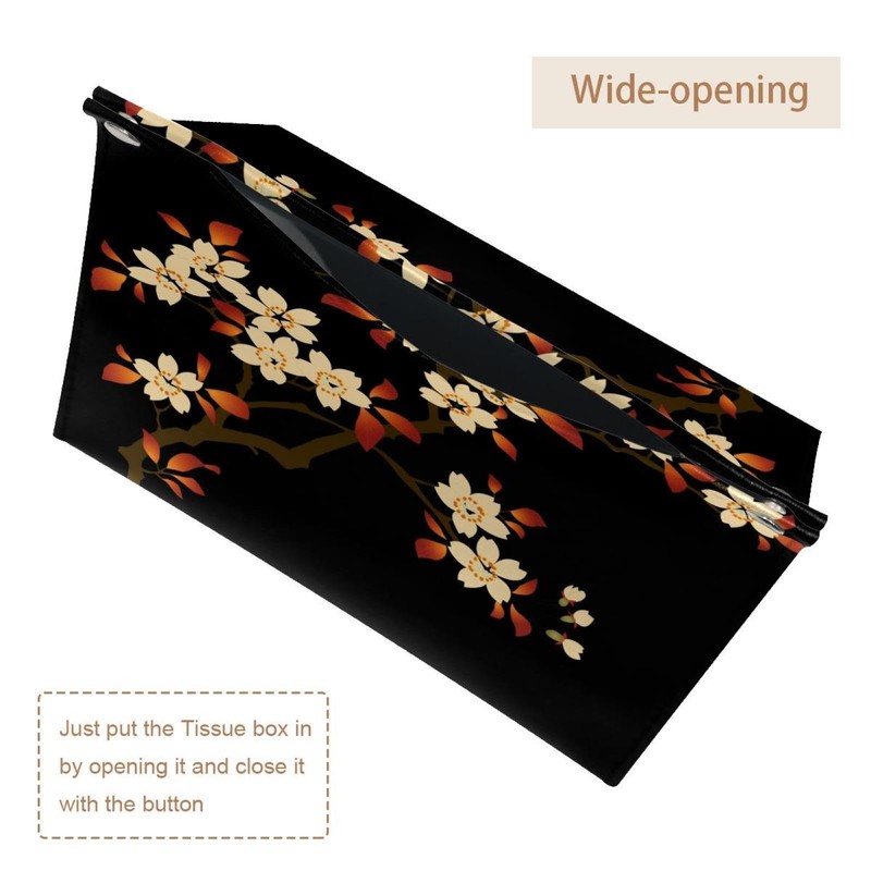 2 Pack Tissue Box Cover Holder, Cherry Blossom Rectangle Leather