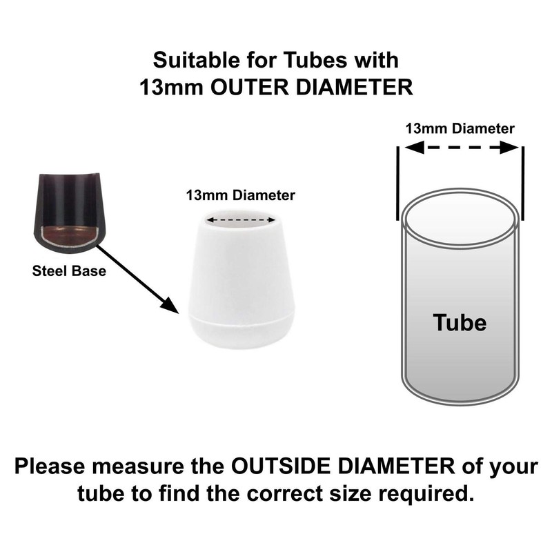 13mm Rubber Feet, White Tube End Caps, Pack of 4