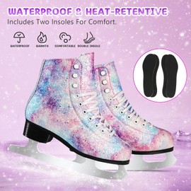 LEVYTEMP Women's/Girls Figure Ice Skates - Youth Purple Glitter Figure Skating Shoes with Two Insoles - Comfortable, Safe Indoor Outdoor Rink Size US 8.5