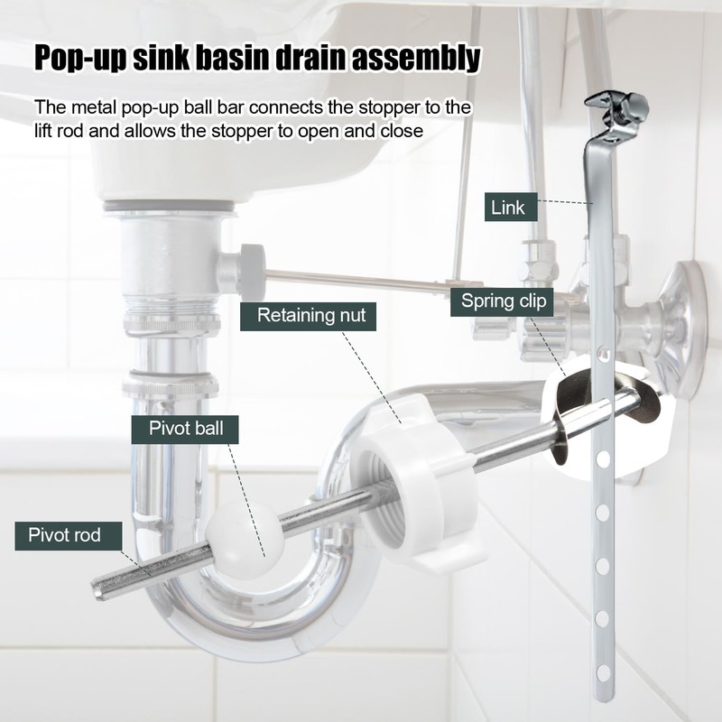 4pcs Pivot Rod Replacement, Sink Drain Parts with 2pcs Plug&2pcs