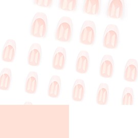 RTKHFZE Press on Nails Medium Coffin Press on False Nails French Tip Fake Nails Nude Full Cover Acrylic Press on Nails Artificial Nails for Women 24Pcs, style24