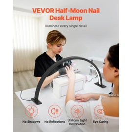 VEVOR Nail Desk Light, 30 W Half Moon Desk Lamp with Phone Holder, Adjustable Brightness and Color Temperature, Arched LED Table Light for Nail Tech, Tattoo Artists, Beauty, Eyelash Extensions