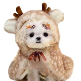 ANIAC - Disfraz de reno de Navidad para cachorro, capa de alce para perro, con cuernos, gato, capa de Papá Noel, disfraz de perro de Navidad para perro pequeño y mediano (pequeño, café)