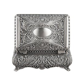 Ornate 1.875 x 2.25 x 3.5 INCH Rectangular Box Antique Finish Organizer Jewelry Decorative Ring Necklace Bracelet Amulet Silver