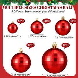 Syhood 48 Pieces Christmas Ball Ornaments for Xmas Tree Colorful Christmas Tree Ornaments Plastic Disco Ball Hanging Decorations 5 Different Sizes for Party, Wedding, Home Decor(Gradient Red)