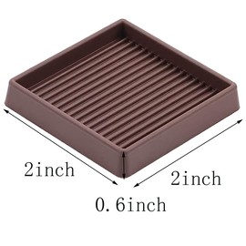 2inch Non Slip Furniture Pads- Rubber Anti Skid Caster Cups, Leg Coasters- Couch, Chair, Feet, and Bed Stoppers- Anti-Sliding Floor Protectors (8, Square Brown)