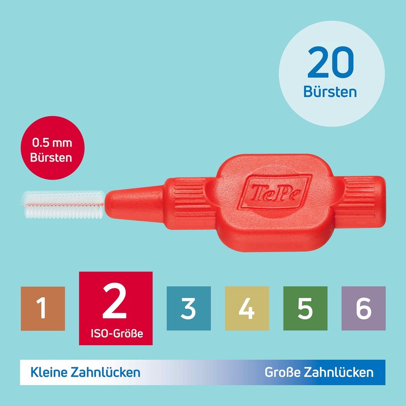 TePe Interdentalbürste, Extra Soft, Rot, 0,5 mm/ISO 2, 20 Stk.,