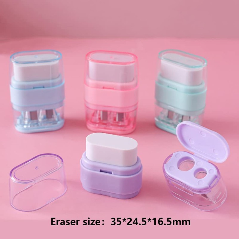 4 PCS Manual Pencil Sharpener with Eraser, Double Hole Multicolored