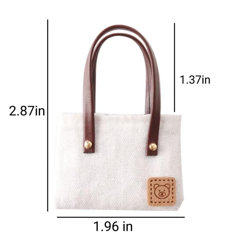 Mos kevin Miniature Canvas Tote Bag with Leather Handles, White,