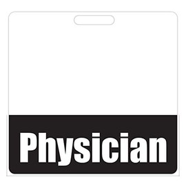 Insignia de médico (negro) – etiquetas horizontales resistentes para médicos, tarjeta de identificación de doble cara