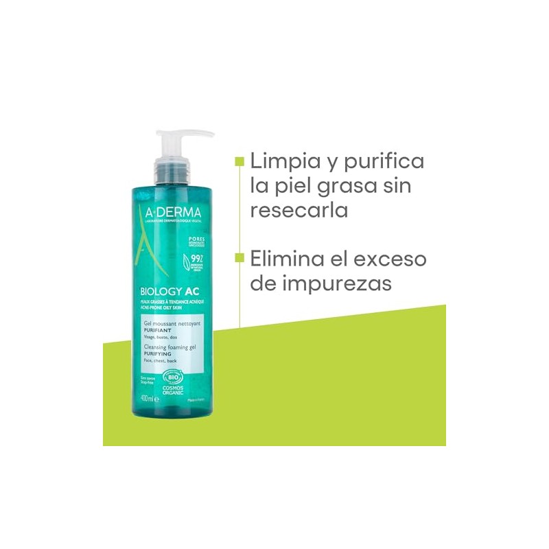 ADERMA, Biology AC Gel Limpiador Purificante, Para Piel Mixta a